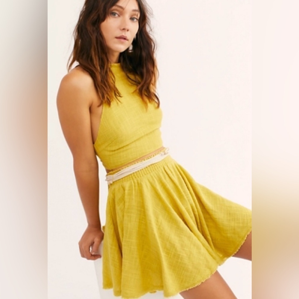 Free People A Heart Starter *Skirt Only* Size XS Yellow Smocked Textured